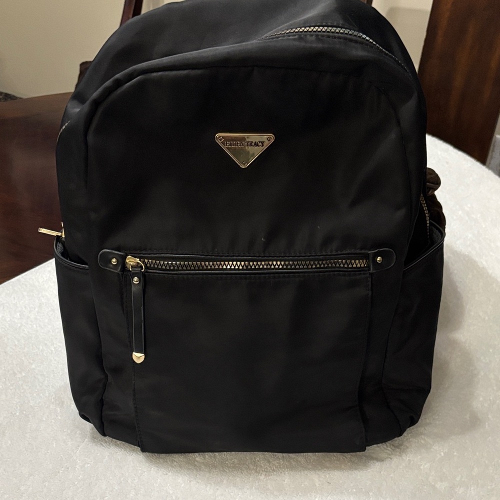Ellen Tracy Black Backpack with Gold Accents